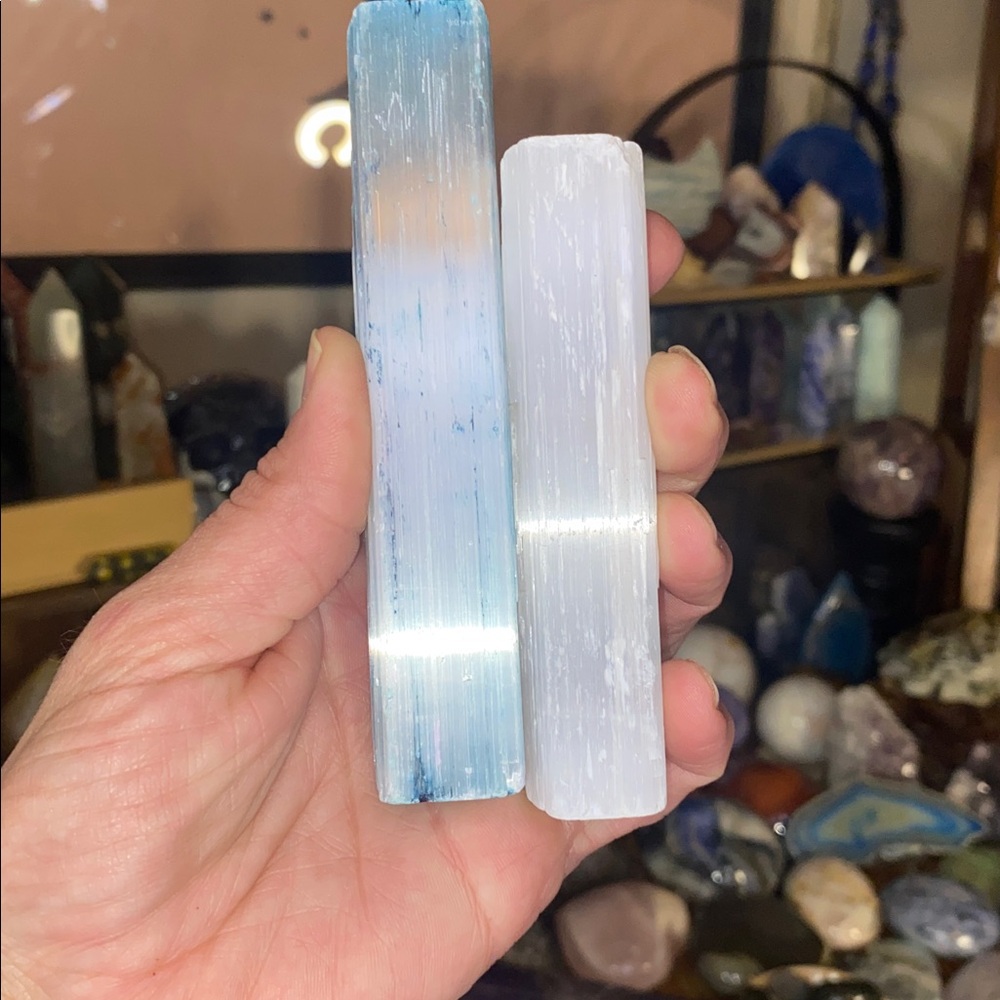 Set of 2 Selenite Wands - Dyed Blue + Natural White